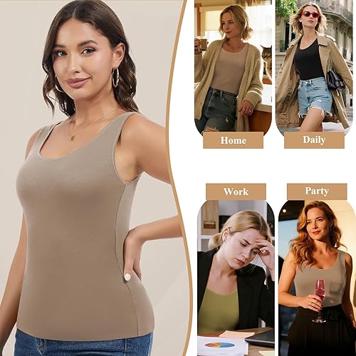 Vista 2 de JOYSHAPER Camiseta térmica sin mangas para mujer, ropa interior de forro polar, camiseta sin mangas, chaleco de capa base cálida Construido