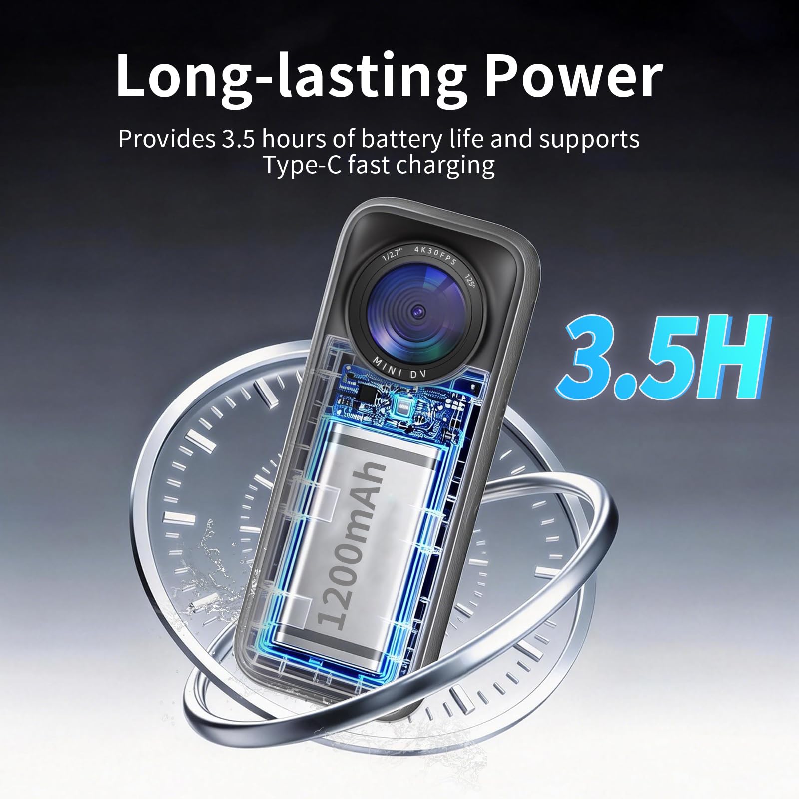 4K Action Camera, 3.5Hrs Battery Life Body Camera Hands-Free Recording, IPX6 Waterproof Portable Vlogging Camera with 1.4" HD Screen, Video Recorder with WiFi for Travel, Cycling, Motorcycle, Bloggers — view 8