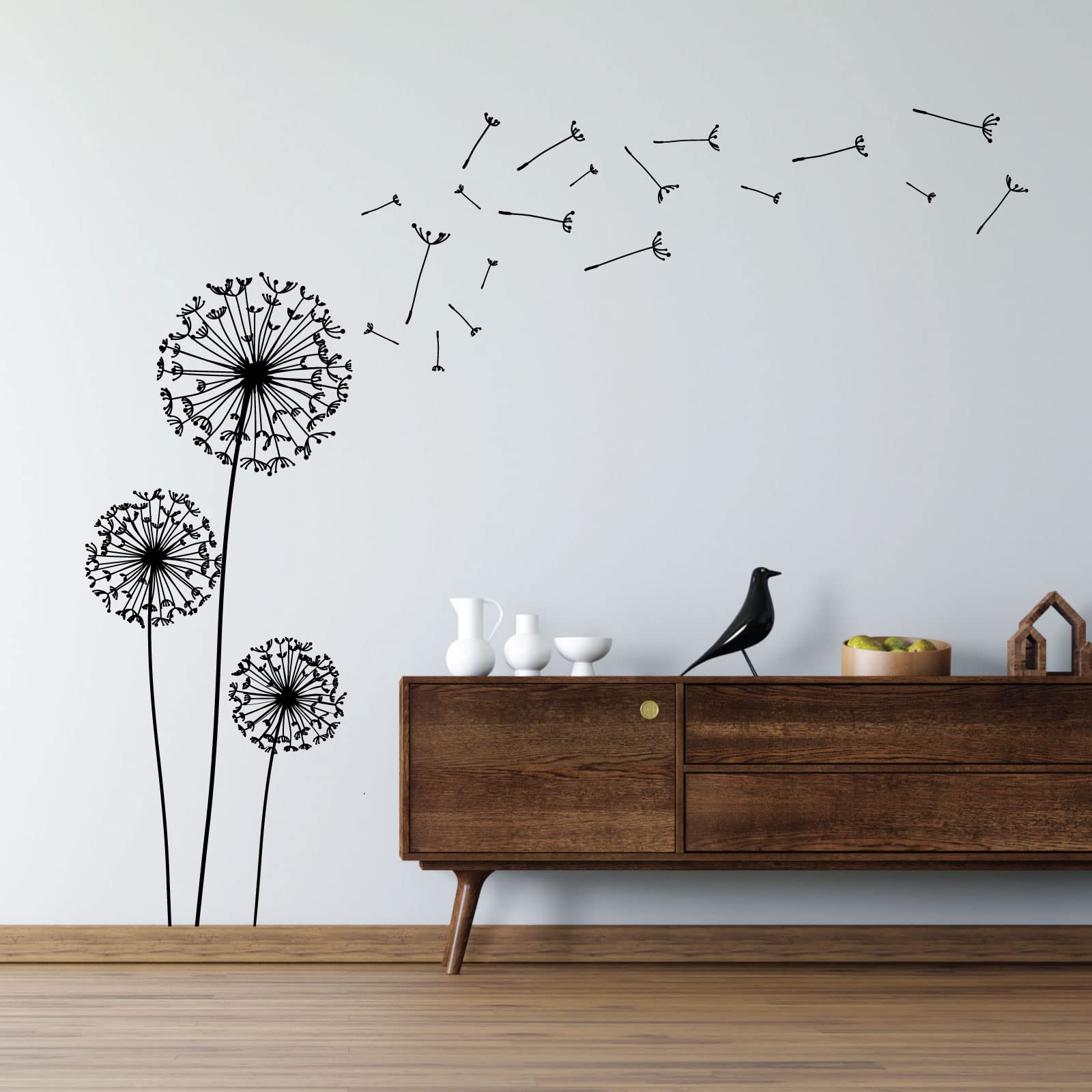 Dandelions Blowing Away in the Wind - Wall Art Sticker [XLarge] [Black]