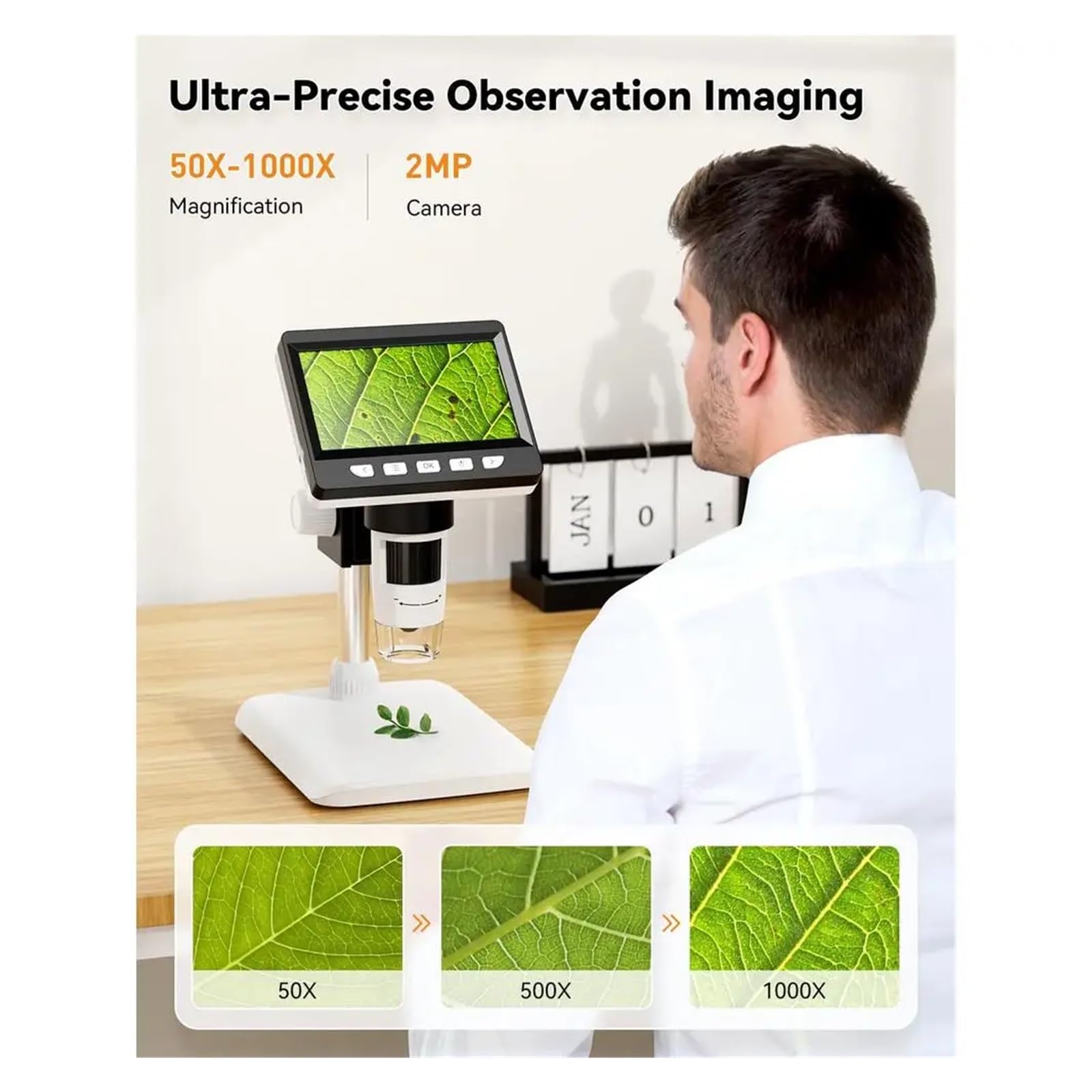 LCD Digital Microscope 1000X Magnification USB 1080P Photos Videos LED Fill Lights Portable Coin