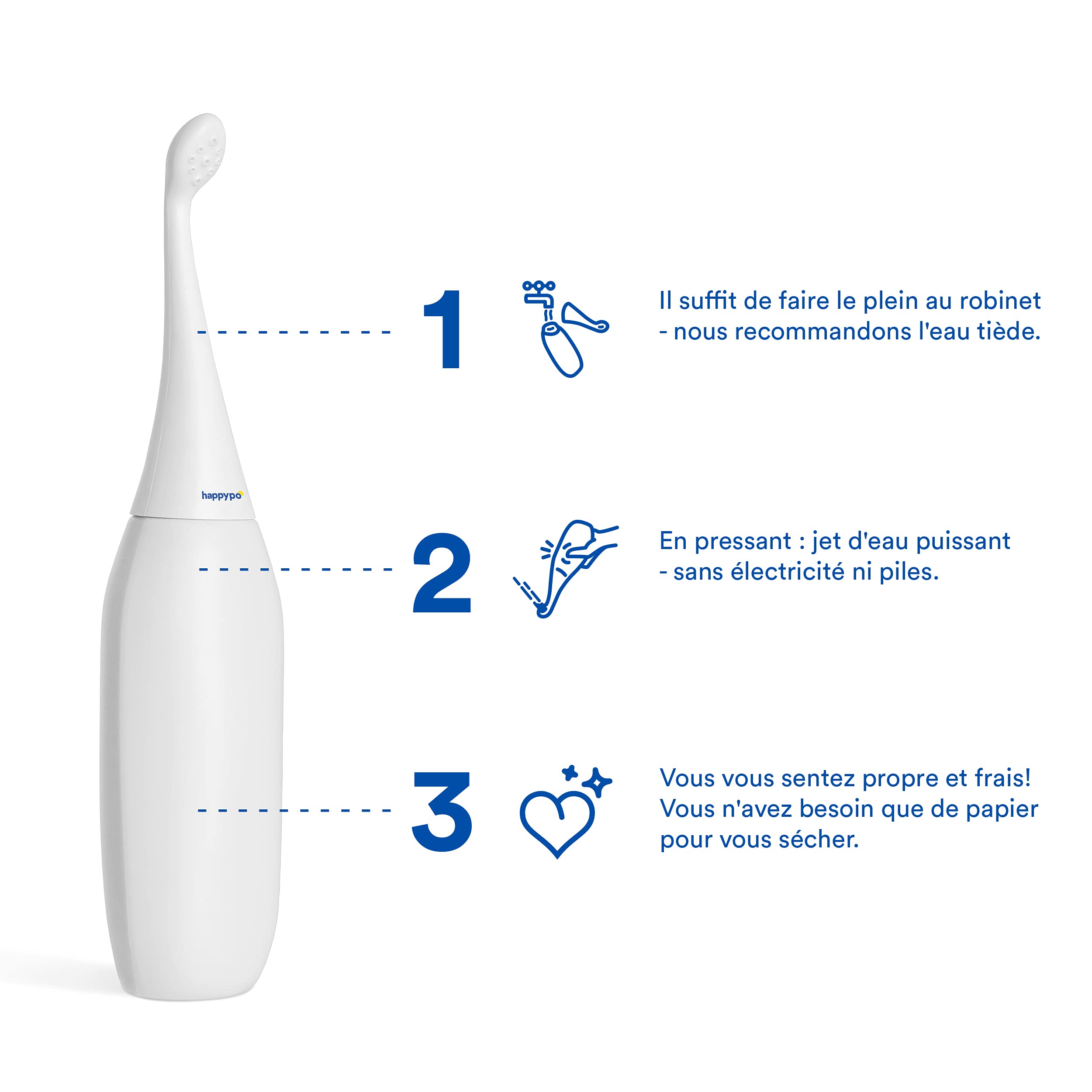 HAPPYPO Bidet portable original en plusieurs couleurs Connu de la télévision - Le Easy-Bidet 2.0 remplace les lingettes humides et la douche-WC - Bidet de voyage mobile