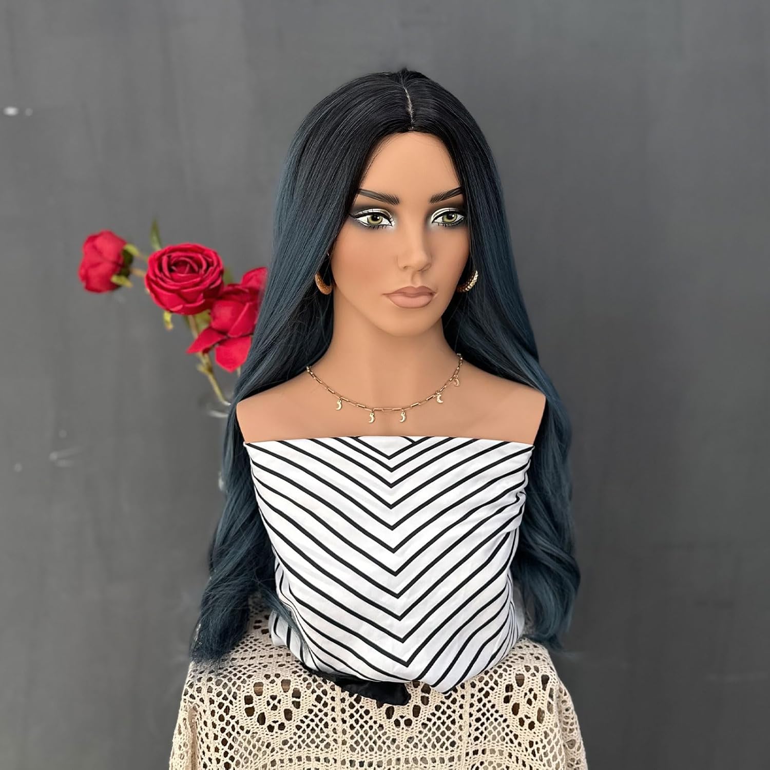 Realistic Female Mannequin Head with Shoulders for Wigs Earrings Hats Display,Glam Half Body Mannequin Head Wig Head Stand JF-DP487-YH2