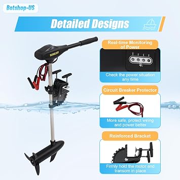 40lb 12V Brush Outboard Motor Electric Trolling Boat Heavy Duty Engine Motor for Fishing Aquaculture Outdoor Adventure Boat Rated Speed 1700 R/min