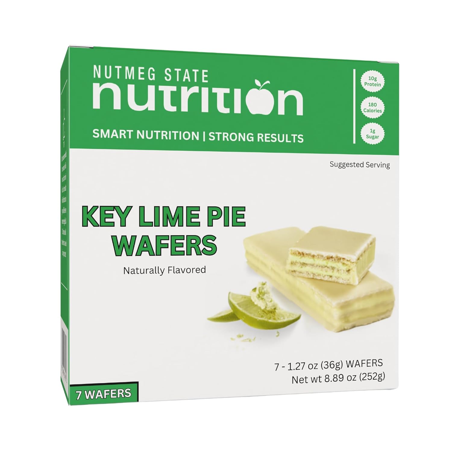 Nutmeg State Nutrition - High Protein Wafer Bars, Protein Snack Bars, Low Calories, Low Sugar, 7 Servings Per Box (1 Box (7 Servings), Key Lime)