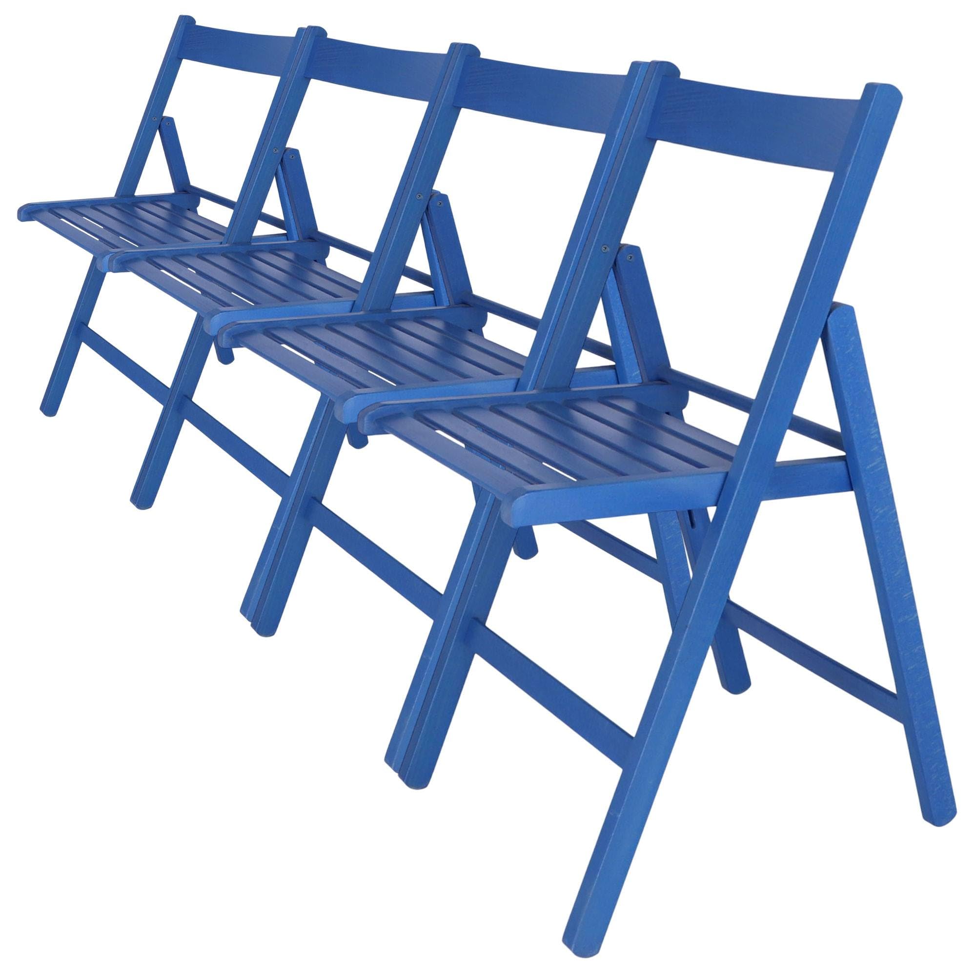 WELL HOME MOBILIARIO & DECORACIÓN Bas Sedia Pieghevole V1, Faggio, Blu, 4 Sillas