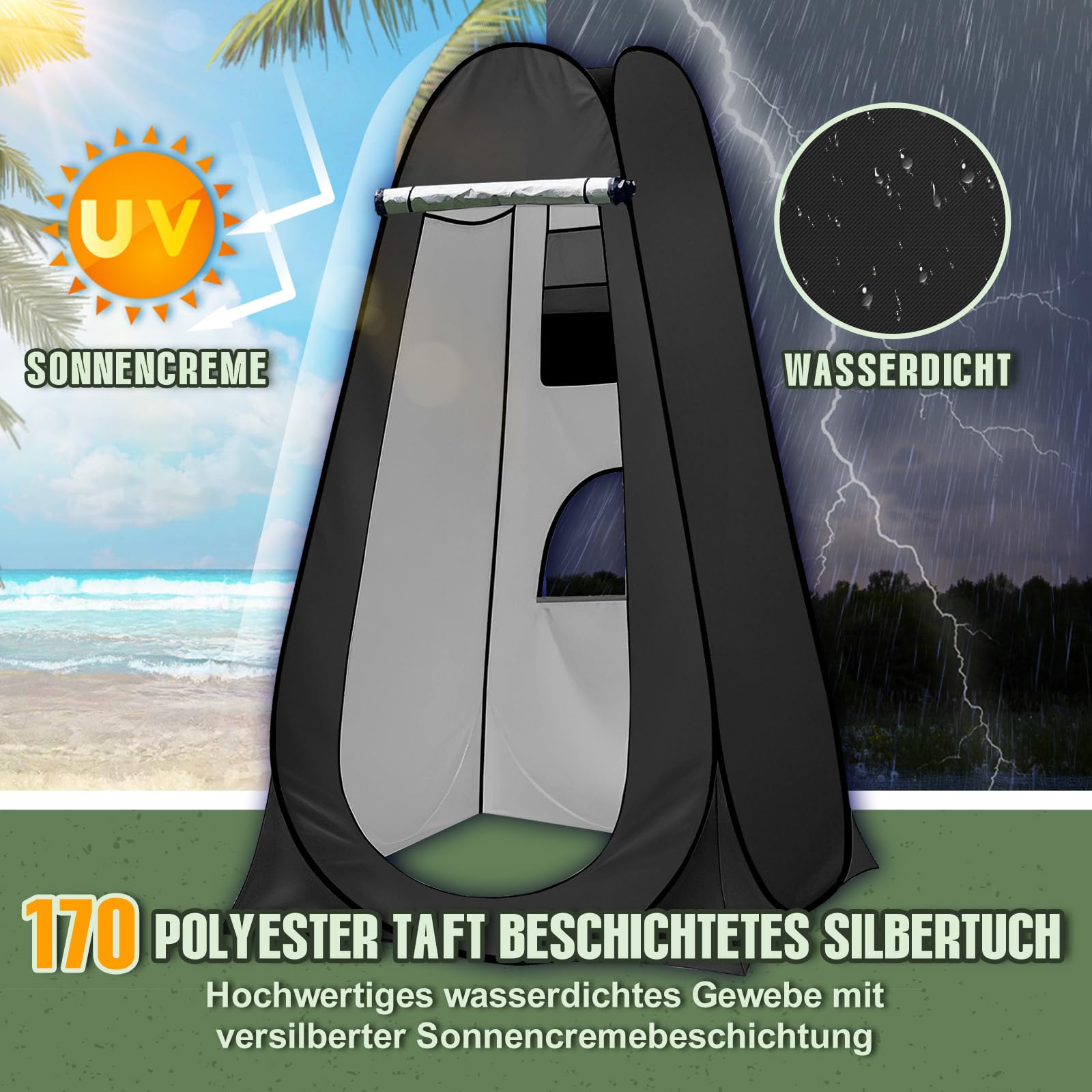 Charmofun Duschzelt Camping, Toilettenzelt Pop Up Umkleidezelt UV-Schutz, Mobile Tragbar WC Zelt mit Tragetasche für Camping Beach Angeln