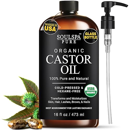 Aceite de ricino orgánico para cabello, cuero cabelludo, piel, cara y pestañas Certificado USDA Aceite de ricino 100% puro orgánico prensado en