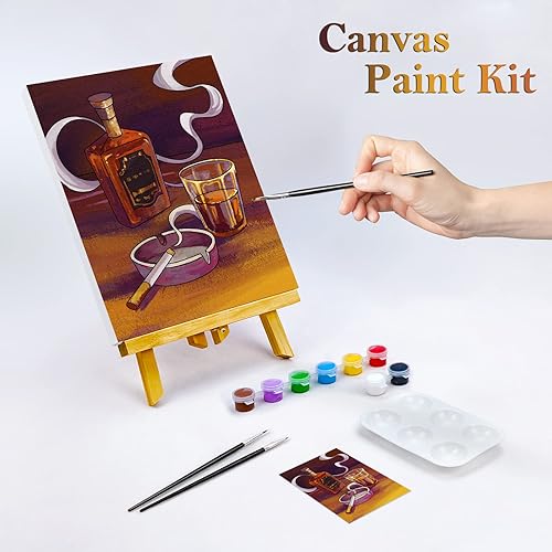 Miniatura 7 de Nuberlic Kit de pintura en lienzo y kit de sorbo para adultos, lienzo predibujado para pintar, kit de pintura para recuerdos de fiesta, copa de