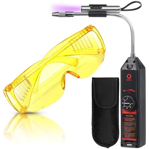 Tellegloww AC Leak Detector Kit WJL-6000UV Refrigerant Leak Detector Auto Air Conditioner Tool Test Detection Halogen Gas Leakage Tester UV Protective Glasses Sniffer R22 R410A R134A 1234YF (Stylish)