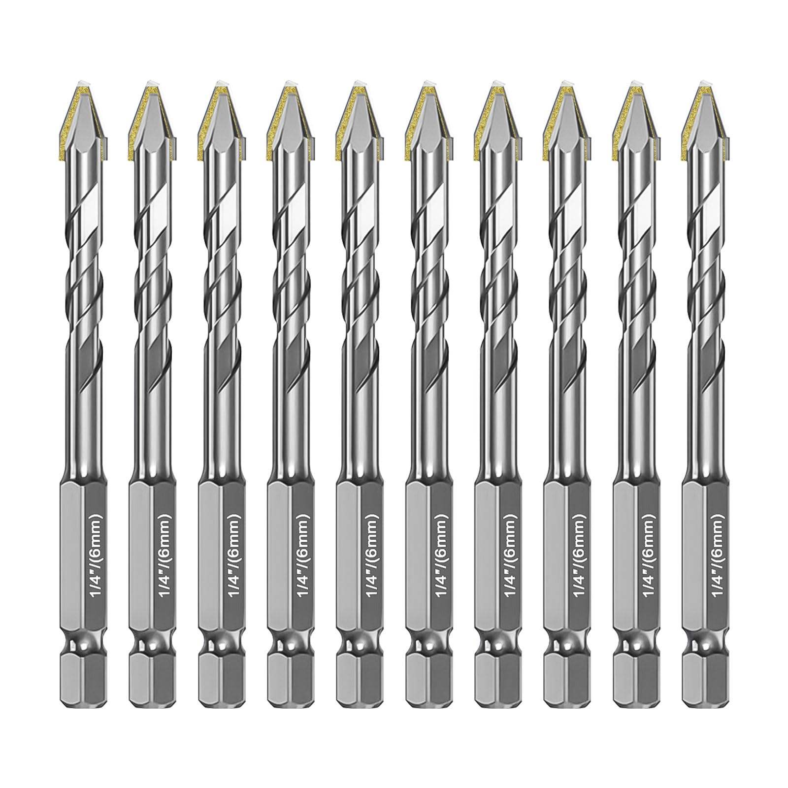 10 PCS Tile Drill Bits Set, Masonry Concrete Drill Bit 1/4 Hex Shank High Strength Tungsten Carbide Tip Tile Drill Bit Set for Porcelain Glass Brick Cement Wood (6mm,Silver)