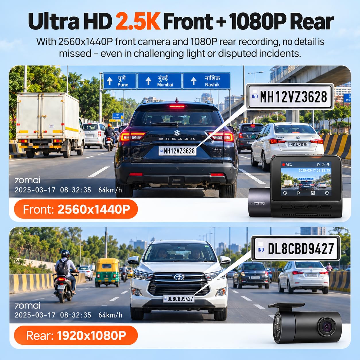 70mai A410 Dual Dash Cam - 2.5K Front & 1080P Rear -2 70mai A410 Dual Dash Cam - 2.5K Front & 1080P Rear -2