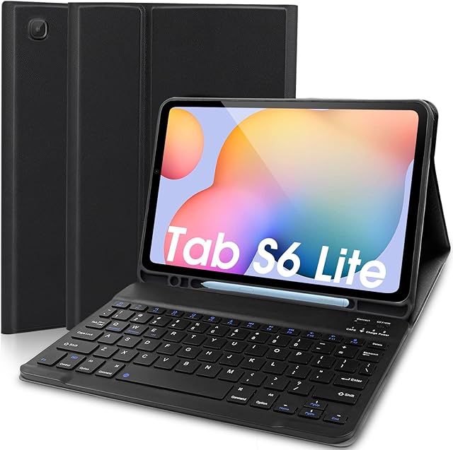 Keyboard Case for Samsung Galaxy Tab S6 Lite 10.4'' (SM-P610/P615/P613/P619,2020/2022), Lachesis Business Leather Folio Cover with Detachable Magnetically Bluetooth Keyboard with S-Pen Holder, Black