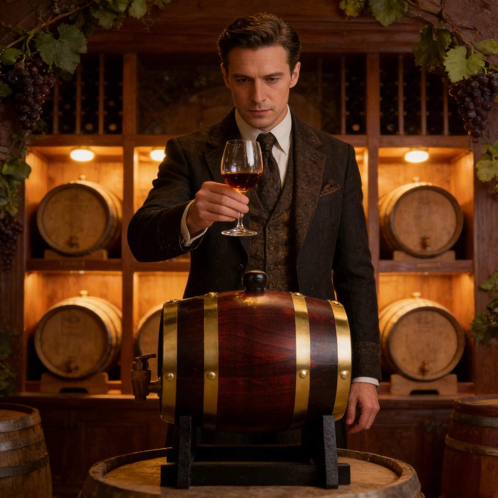 TARSHYRY Barril Vino,Barril de Envejecimiento de Roble de 1.5 Litros con Soporte para Whisky,Puerto de Ron que Mejora el Sabor y la Suavidad,Esencial para el Barman en el Hogar,Barrica de Fermentación