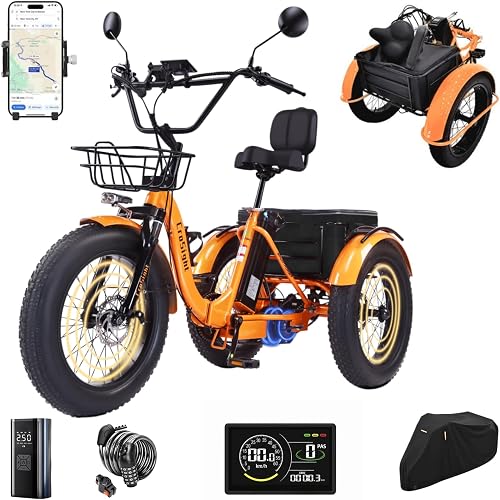 T3 Electric Tricycle for Adults, 20"x4" Fat Tire Folding Electric Trike, 750W 48V 20.8Ah Long-Range Battery, Built-in Speaker, USB Port, 20MPH 75KM 7 Speed, 3 Wheel E-Trike
