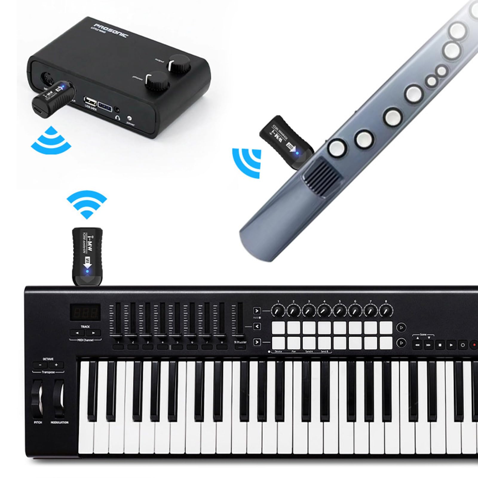 MIDI receptor de sonido inalámbrico para guitarra transmisor de baja latencia adaptador MIDI inalámbrico driver MIDI fácil de usar