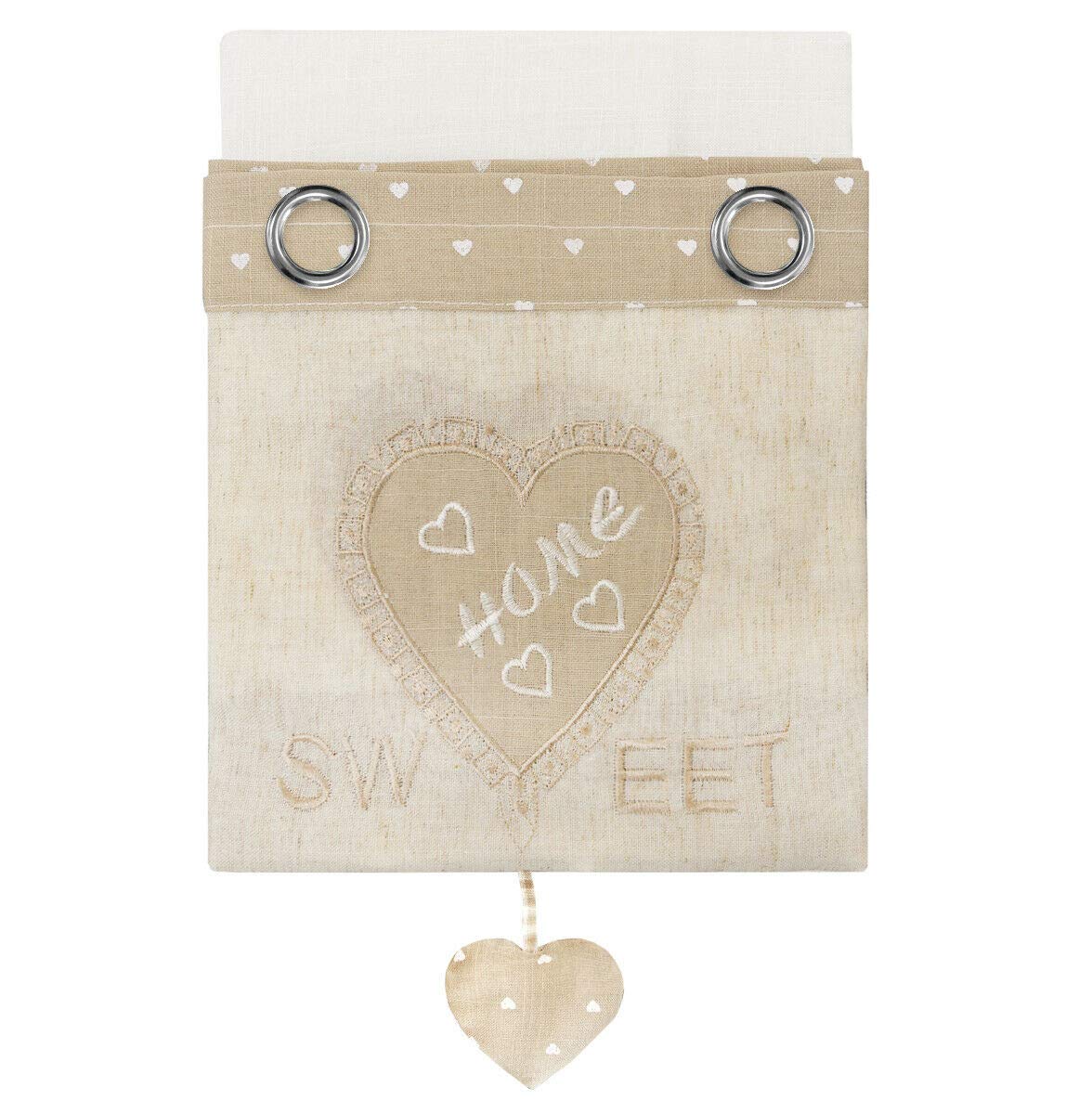 emmevi Paire de rideaux de fenêtre de porte intérieure, tissu maison shabby chic, modèle rideau petits cœurs 140X290 cm, gris