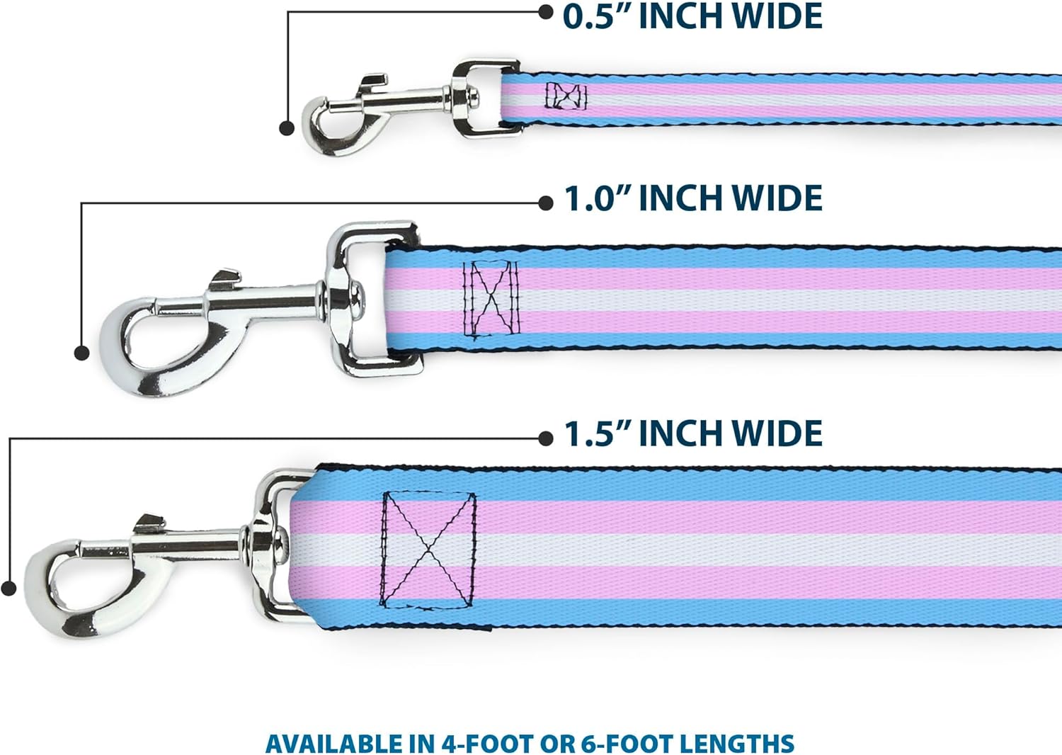 Dog Leash Flag Transgender Baby Blue Baby Pink White 4 Feet Long 1.5 Inch Wide