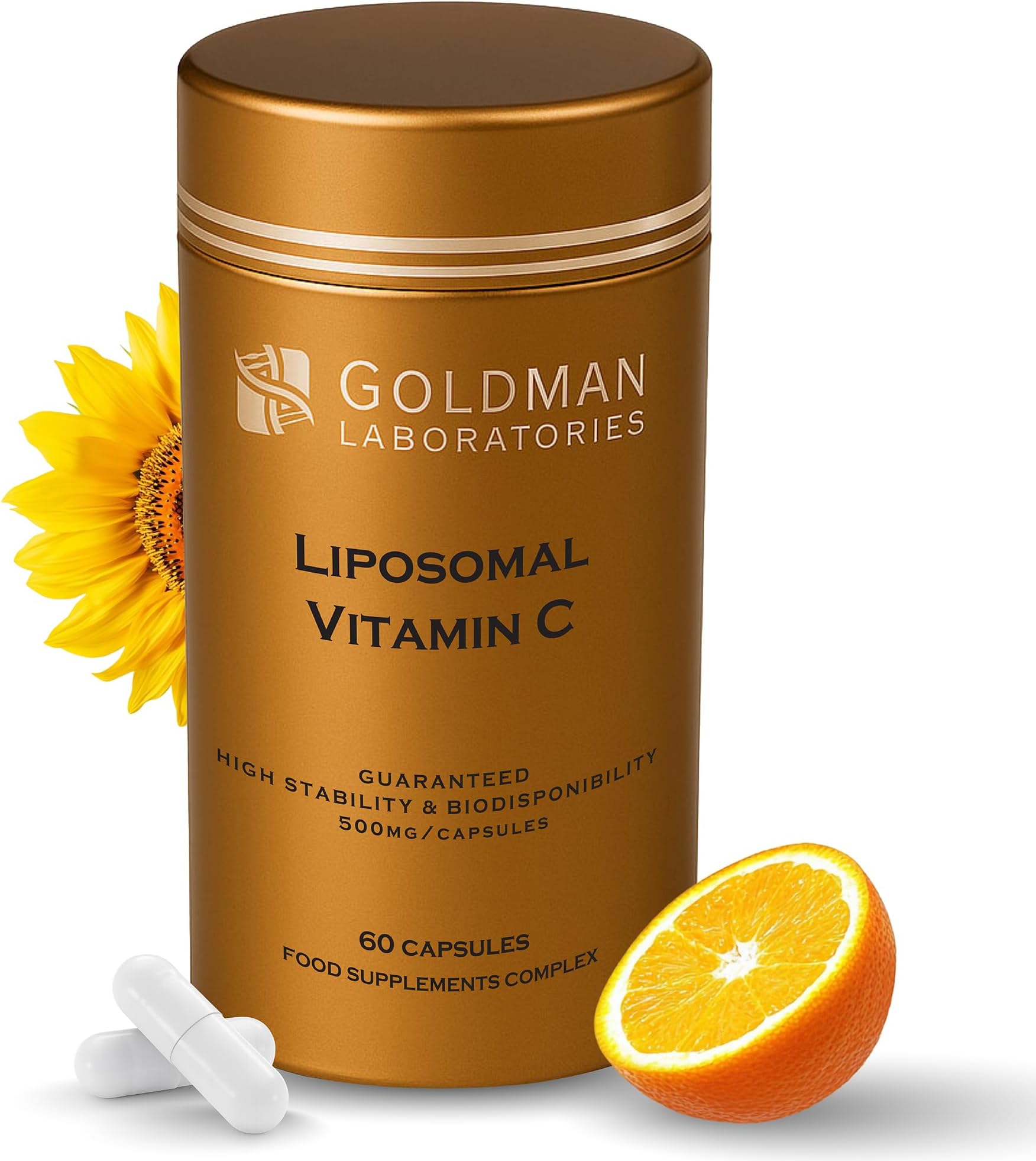 Liposomal Vitamin C 500mg - 60 High Strength Vegetarian Capsules - Max Absorption VIT C for Immune Support & Collagen - Advanced Vitamin C Supplements - Goldman Laboratories