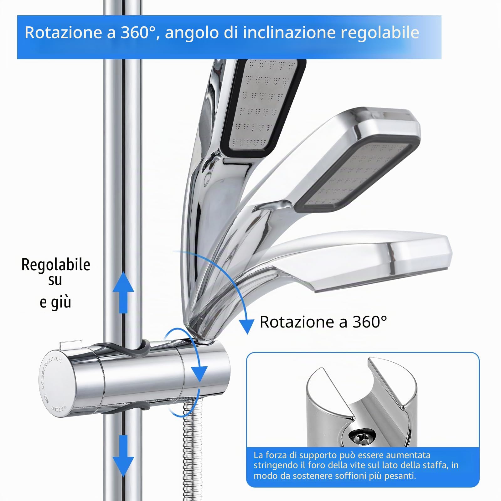 Joyoldelf, staffa di ricambio regolabile in ABS con morsetto, per asta saliscendi per doccia manuale da 18-25 mm, cromata