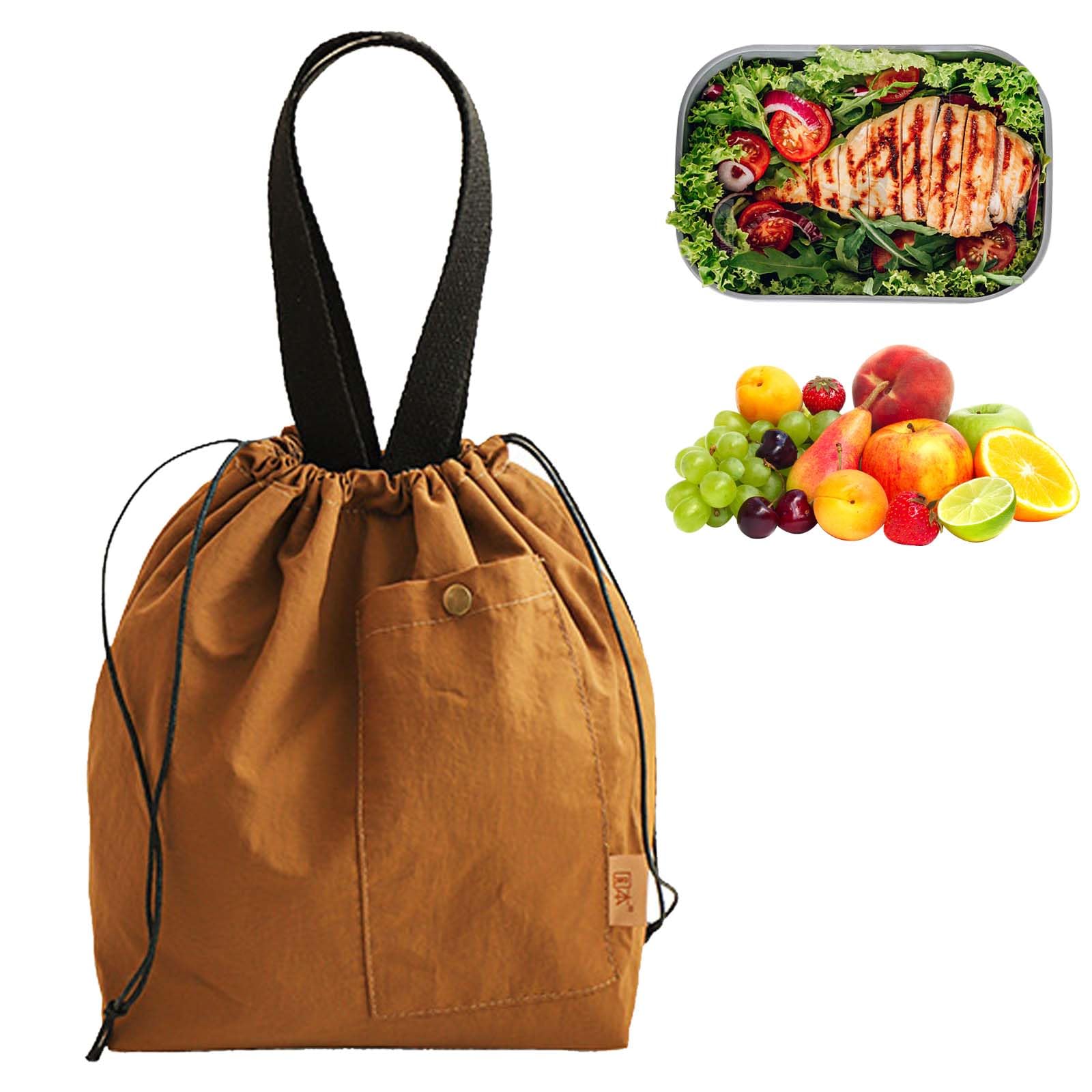 Borsa termica pieghevole da 9 l, borsa per il pranzo, borsa per il pranzo, borsa termica con coulisse, piccola scatola per il pranzo, leggera, per ufficio, picnic, scuola, campeggio, (caramello)