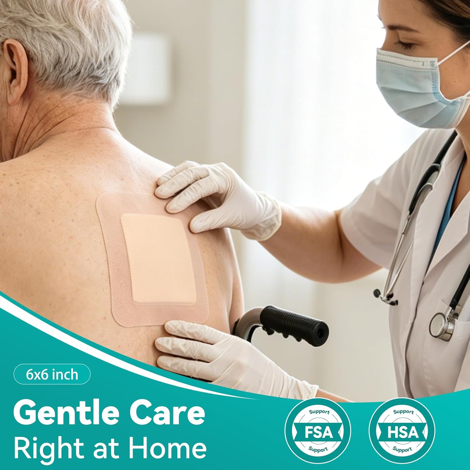 Dimora Silicone Foam Dressing with Border Adhesive 6"x6" Waterproof Wound Dressing Bandage for Wound Care 5 Pack…