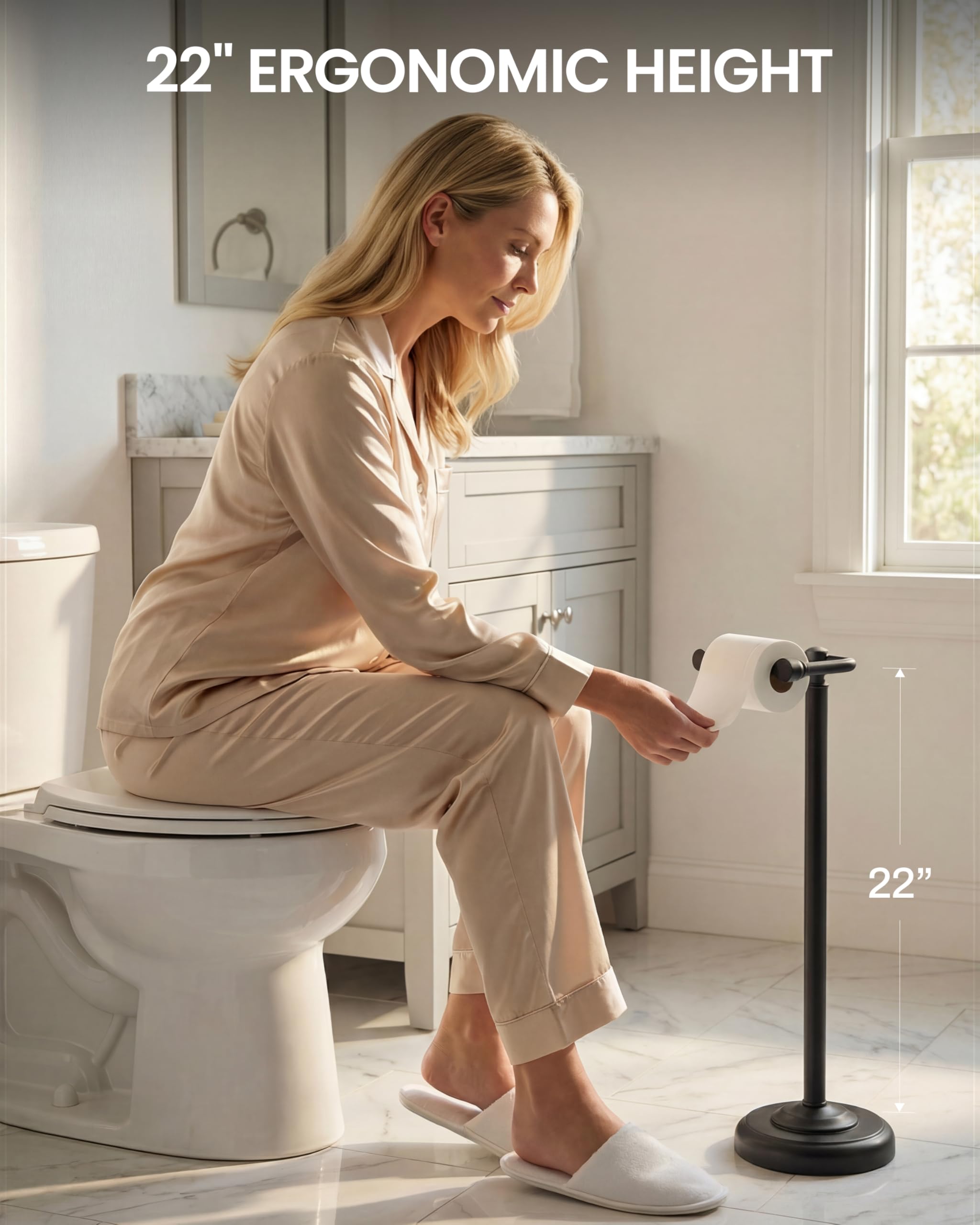 Matte Black Toilet Paper Holder Stand Freestanding, Weighted Base, 22 in — Amazon image 6