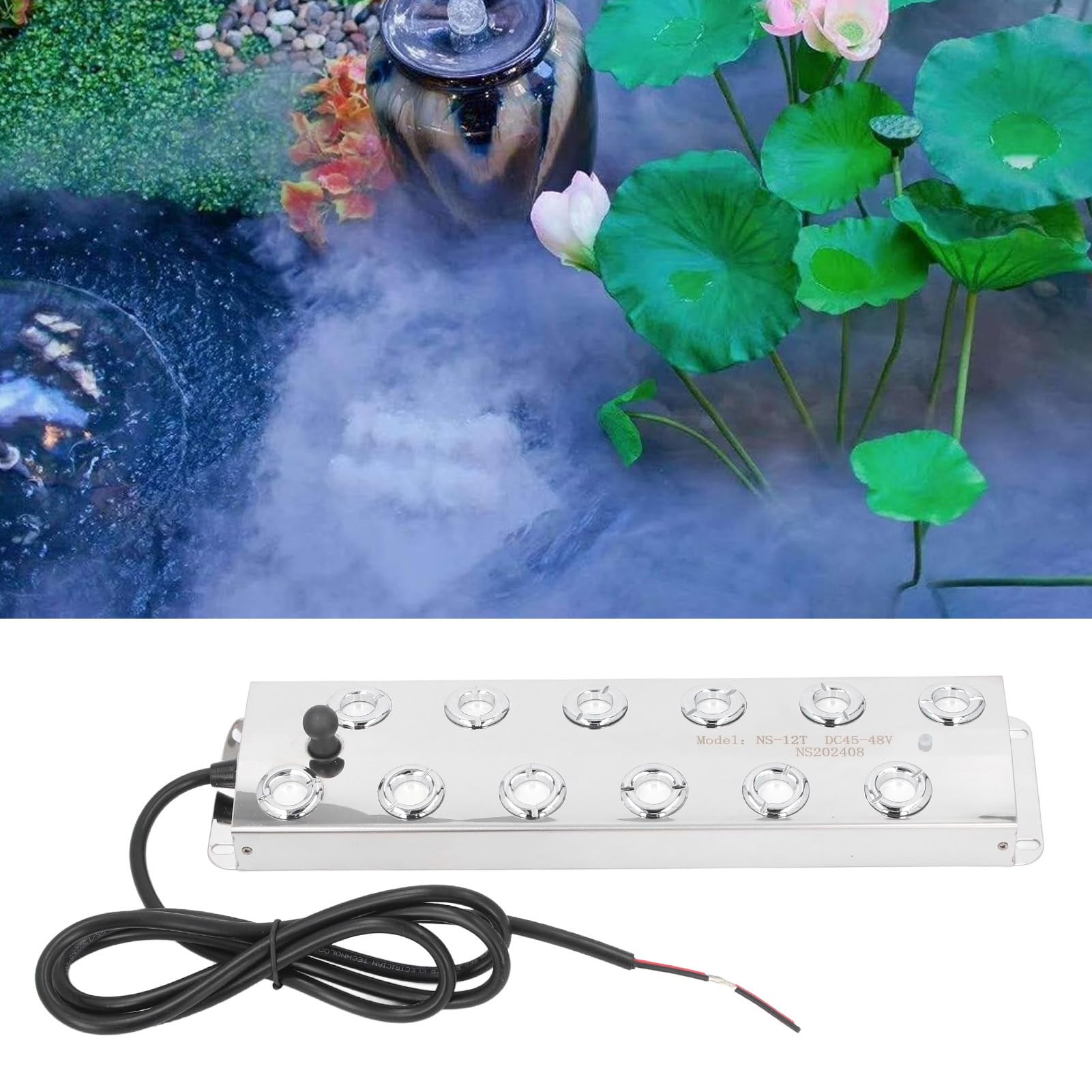 FTVOGUE 12 Cabezas Ultrasónica Fabricante de Niebla de Niebla Ultrasónica con Float 400W Impermeable Suministro de Alimentación de Invernadero de Invernadero para Estanque