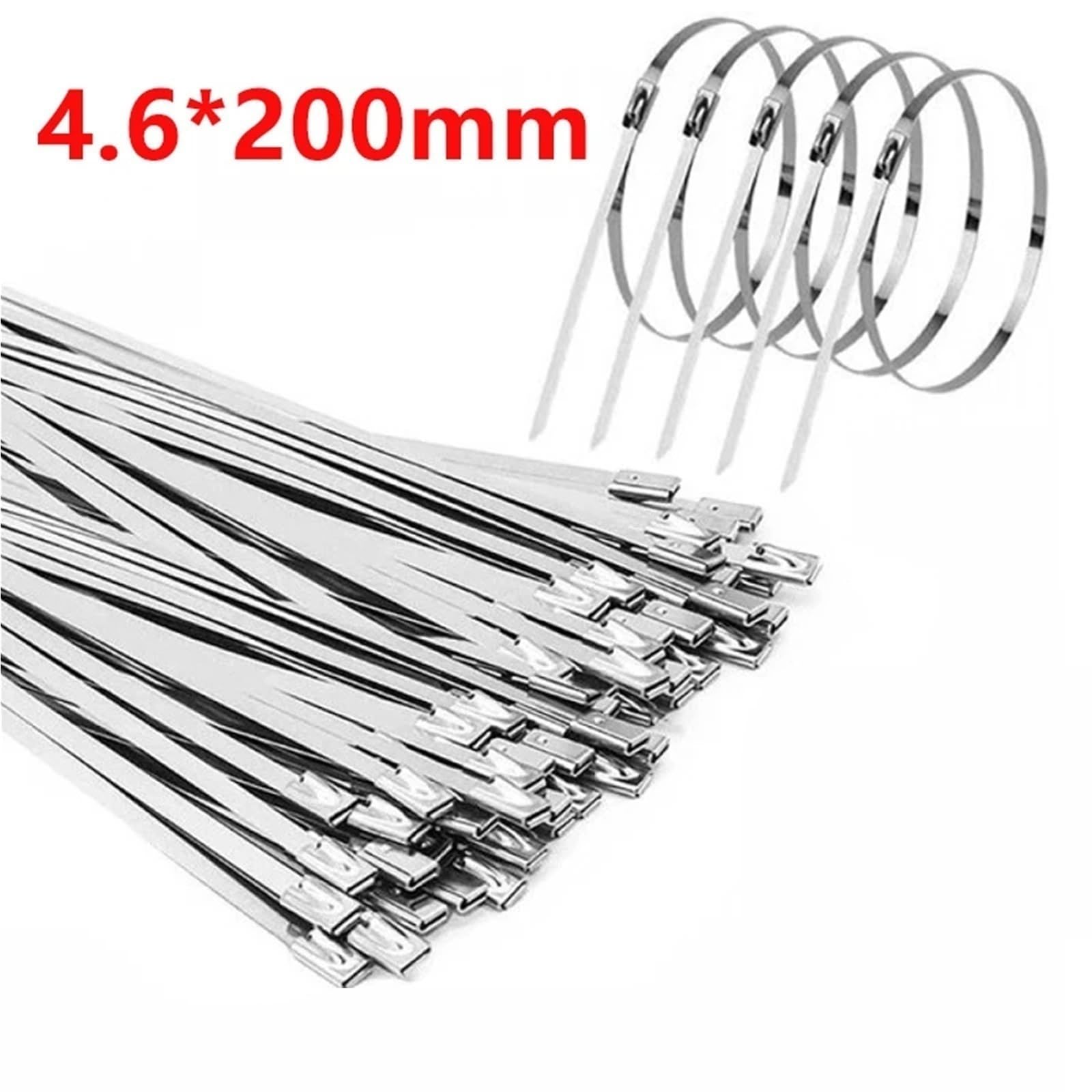 300 fascette fermacavi da 4,6 mm, in acciaio inossidabile 304, multifunzione, autobloccanti, per interni ed esterni (4,6 x 200 mm)