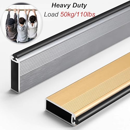 Miniatura 4 de Aluminio Armario De Ropa De Barra, Barra de Armario para Armario Gris Dorado, Barra de Colgador de Pared con Soportes Finales y Tira De Goma