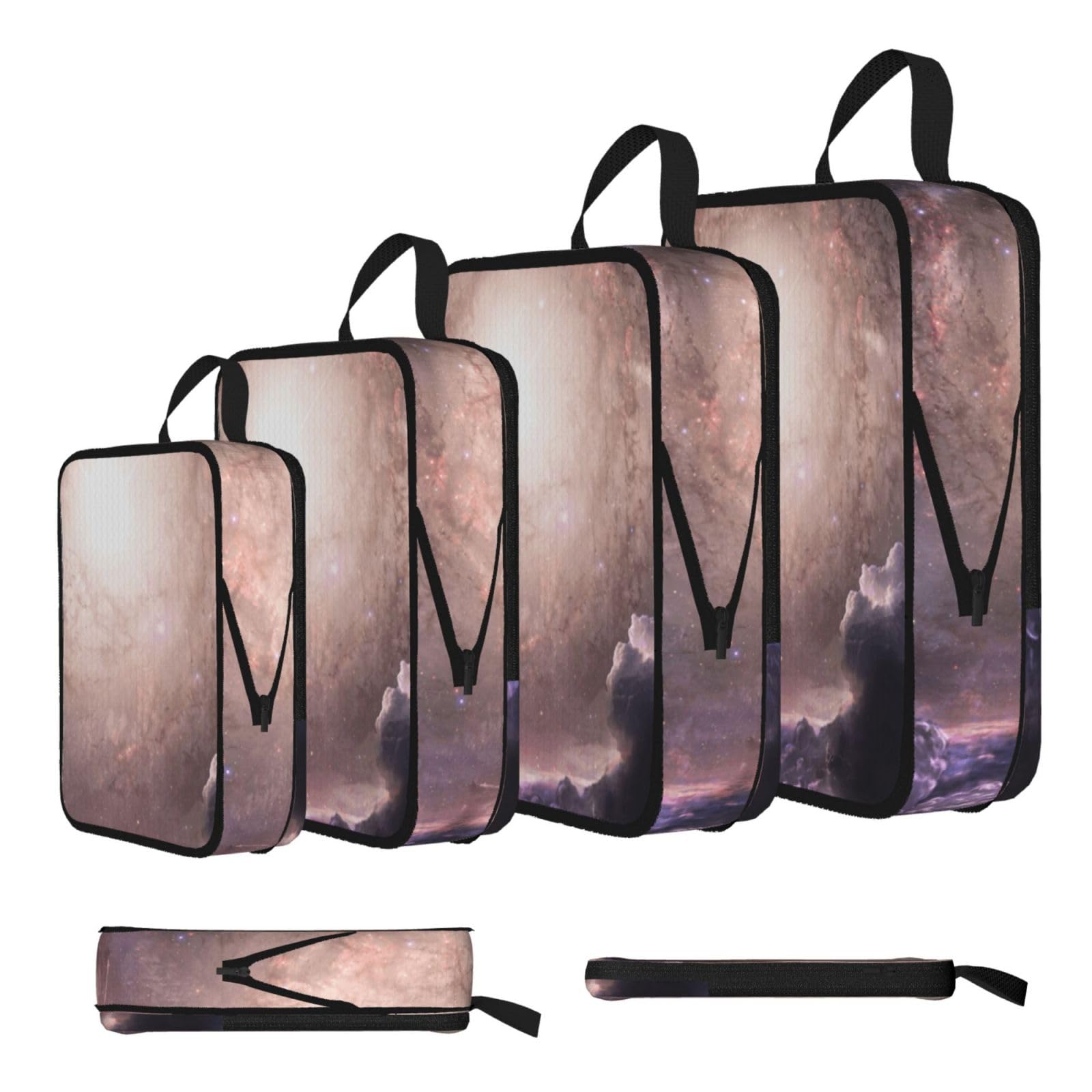 Esnaiuvcd Black Galaxy Cloud Print 4 Set Compression Packing Cubes For Suitcases,Expandable Storage Bags Organizers