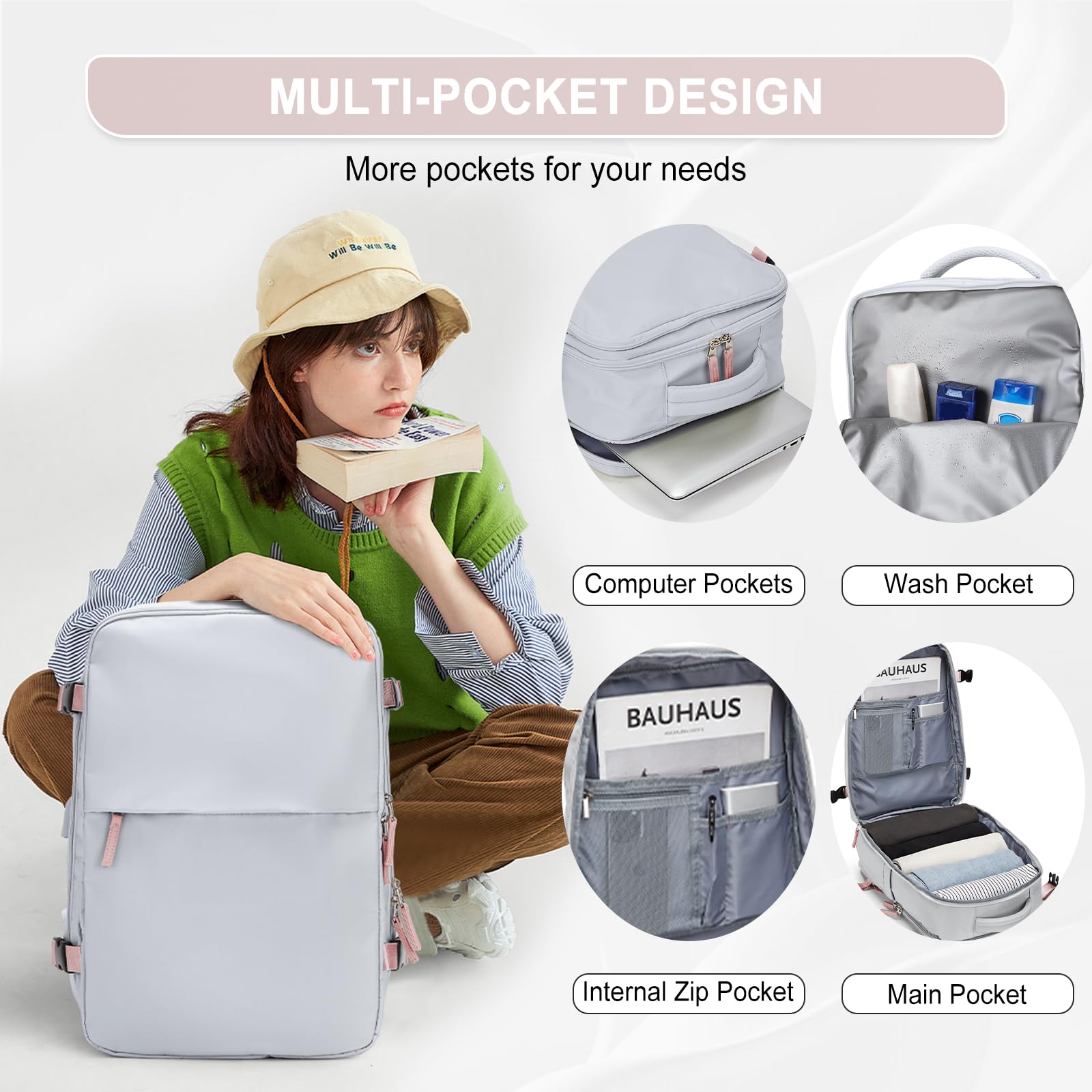 Zaino Bagaglio a Mano Ryanair 40x20x25 Zaino Aereo Borse da Cabina per Easyjet 45x36x20 Zaino da Viaggio donna con porta ricarica USB, Borsa da Viaggio aereo Zaino Computer Impermeabile Casual Daypack