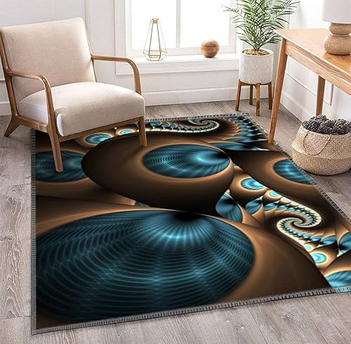 Miniatura 2 de Alfombra abstracta azul marrón como varios agujeros, alfombra suave antideslizante para interiores y exteriores, para sala de estar, dormitorio,