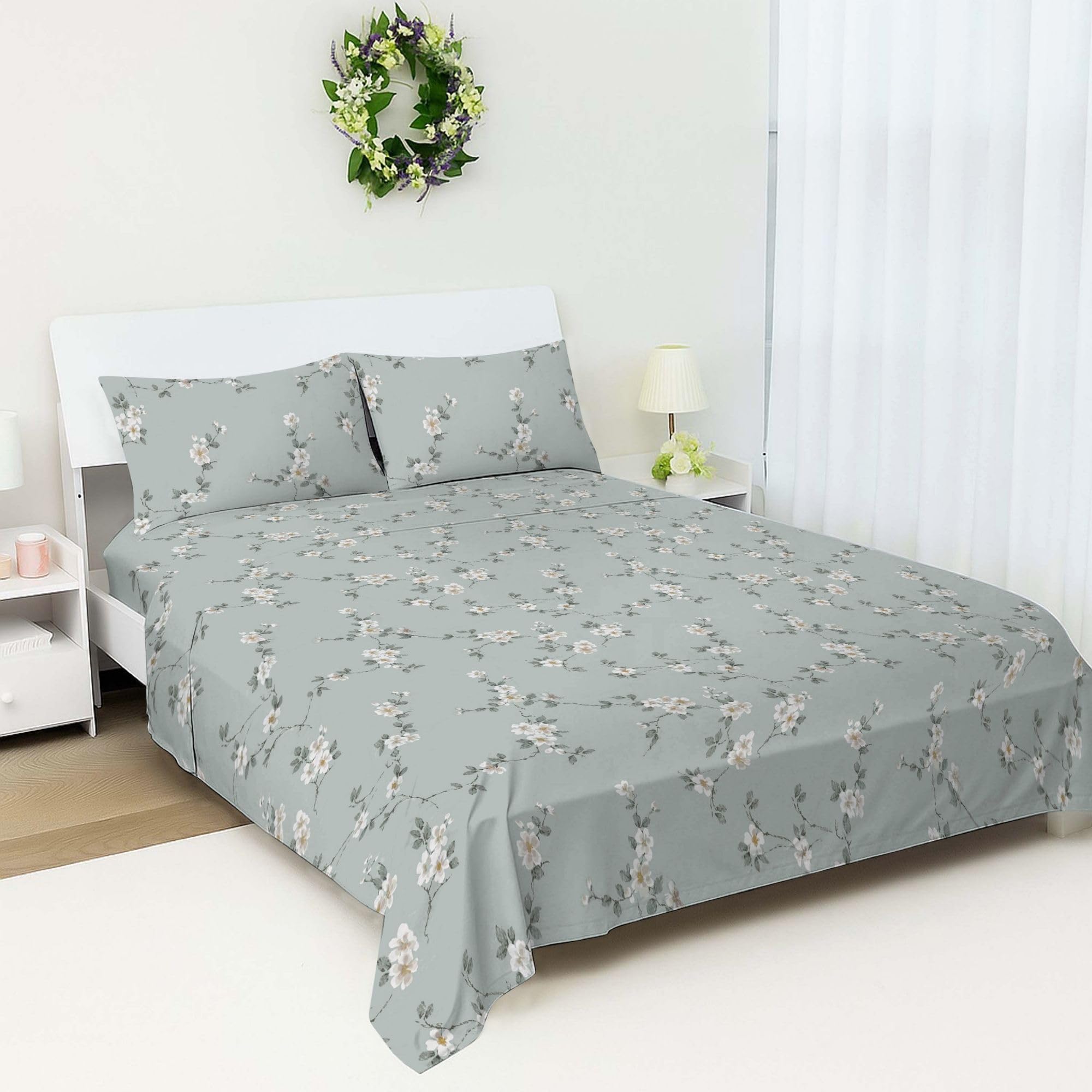 100% Egyptian Cotton Flat Sheet King Size | 400TC Cooling Luxury Top Sheet | Breathable Soft Floral Bed Linen | Hotel Quality Hypoallergenic Bedding | King Bed Machine Washable