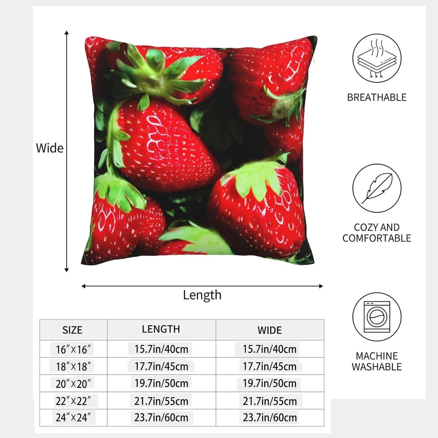 Strawberry Pattern Imitation Linen Pillowcase -2 Sets, Fashionable Home Decoration, Used for Sofas, Gardens, beds