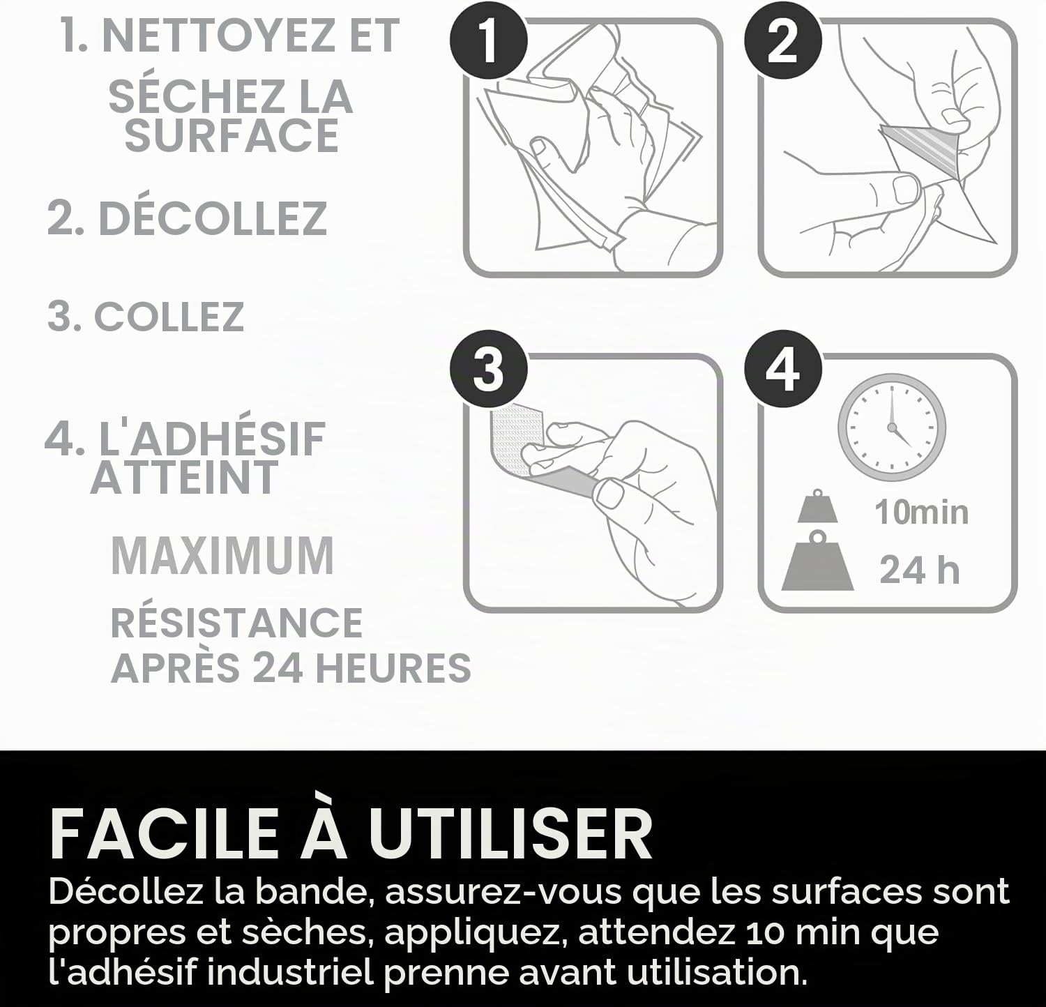 VELCRO Brand Bandes haute résistance, Blanc 50mm x 100mm, x15 | Bandes auto-agrippantes adhésives haute résistance, pour la maison et la décoration