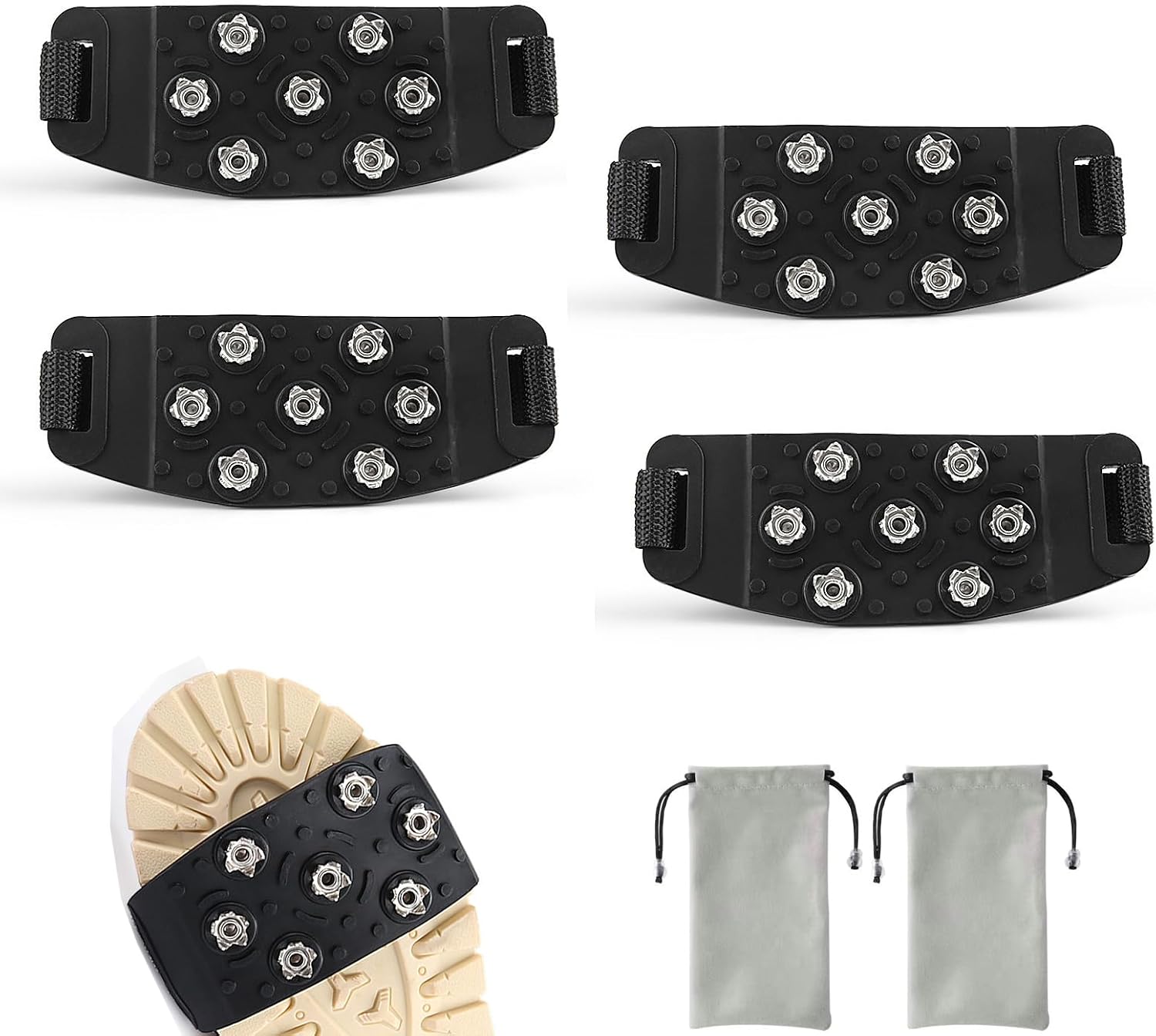Shoe and Boot Ice Cleats - Features 7-Prong Steel Studs for Enhanced Anti-Slip Grip, with Adjustable Straps for Winter Snow Ice Walking, Hiking, Jogging, Climbing & Fishing