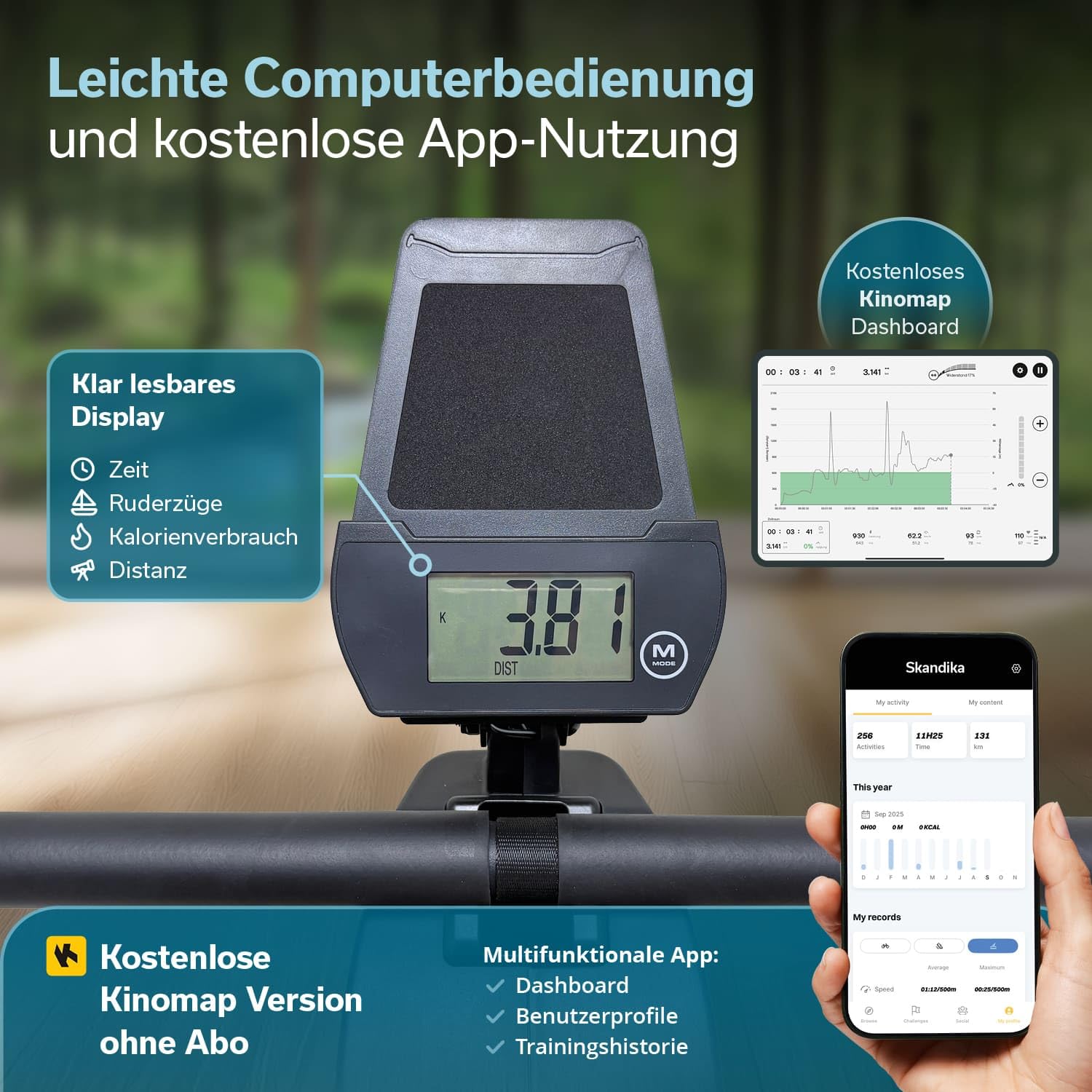 Skandika Vogatore per uso domestico Venn P5-M - resistenza magnetica - binario lungo | 16 livelli - Bluetooth - compatibile con l'app Kinomap - fino a 135 kg