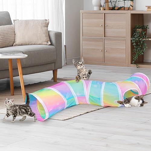 Miniatura 2 de Glittme Túnel para gatos, túneles para gatos de interior, cueva de gatos en forma de S con juguetes para gatos, tubos plegables para gatos y túneles