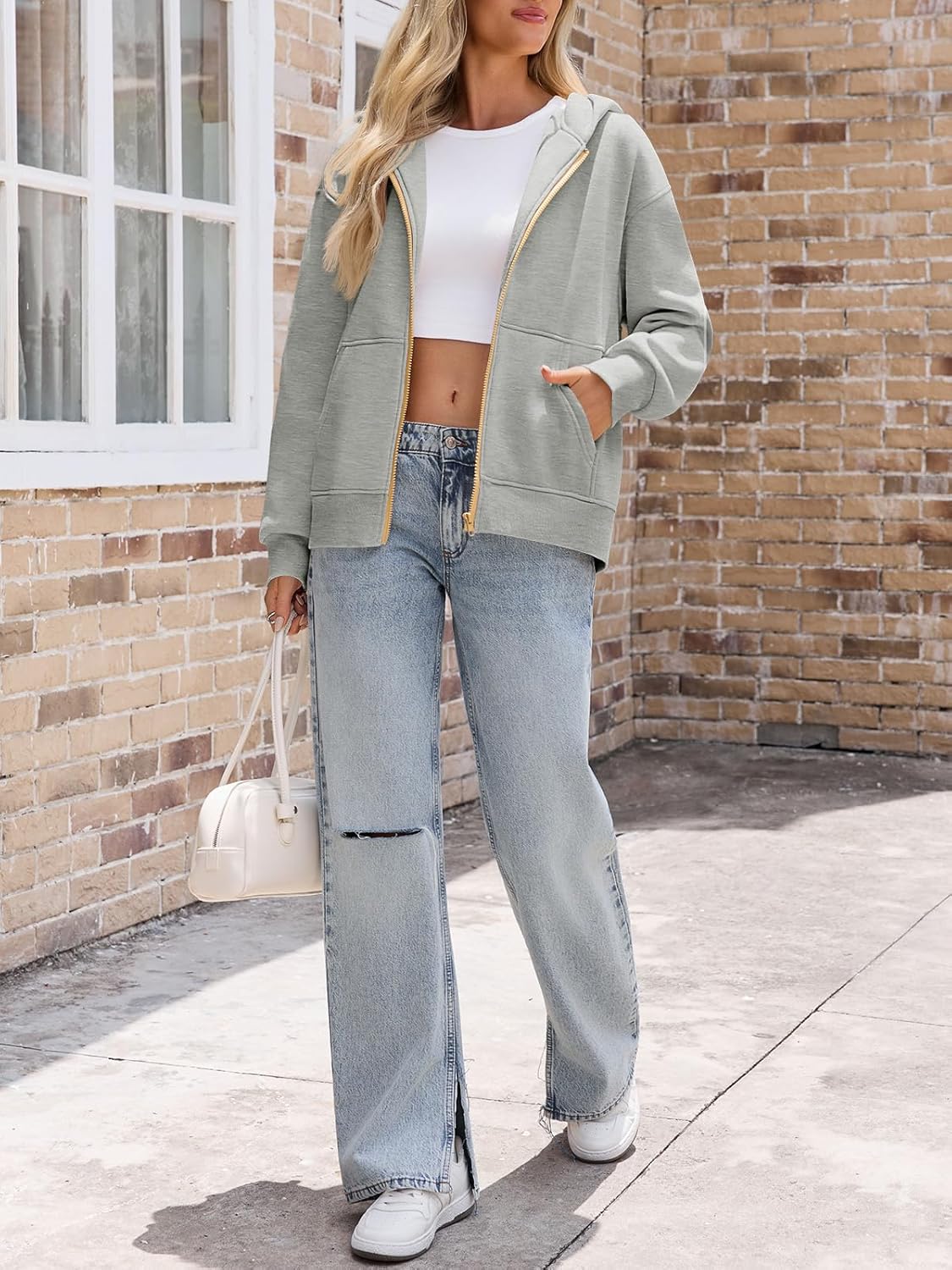 Fisoew Women's Zip Up Hoodies Sweatshirts Casual Long Sleeve Hooded Jackets Fall Trendy Y2K Clothes - Image 4