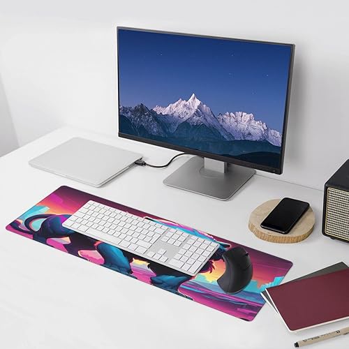 Miniatura 9 de Synthwave Sabertooth Prints Extra large rubber keyboard pad, thickened anti slip Office desk cushion