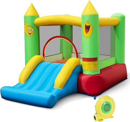 Miniatura 25 de HONEY JOY Casa de rebote inflable, castillo hinchable para niños con tobogán y área gigante de rebote, bolsa de transporte Oxford, estacas, castillo