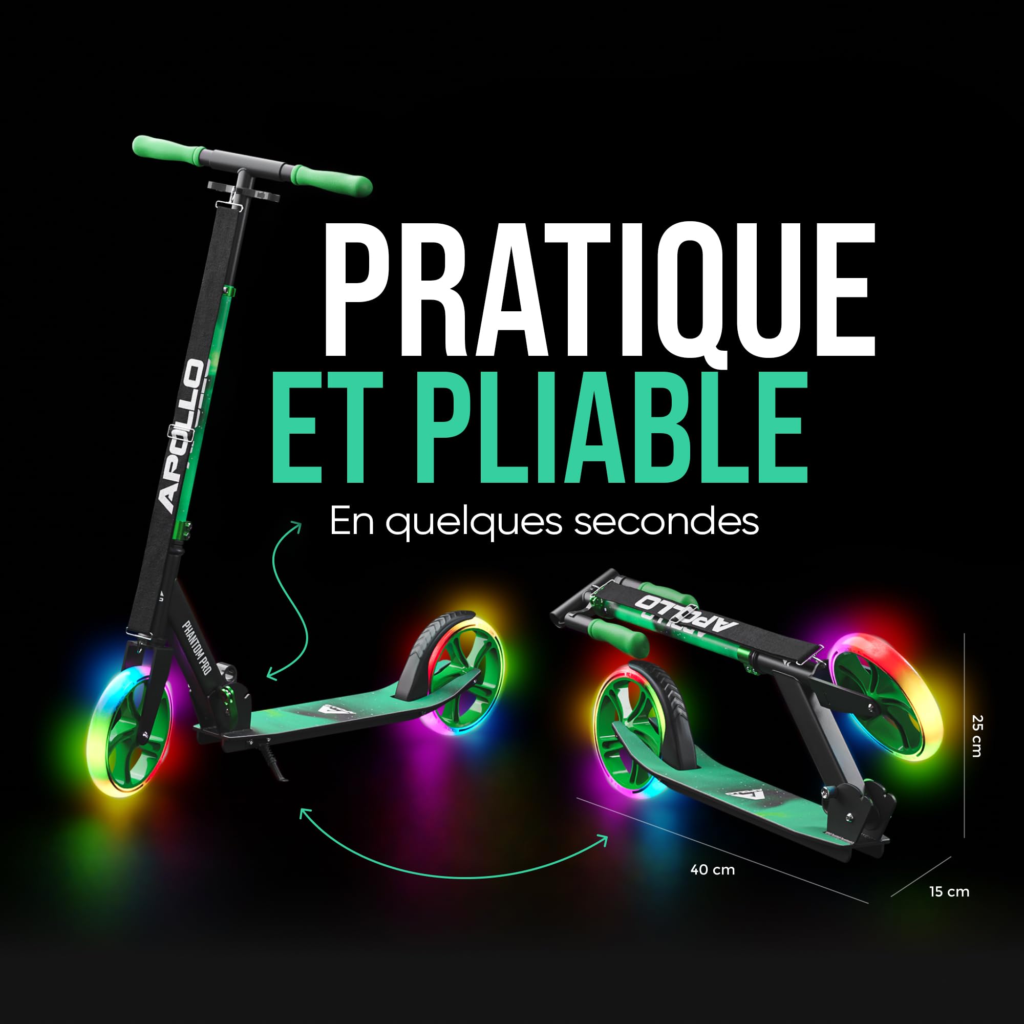 Apollo Trotinette aux Roues XXL - 200mm - Trotinette Freestyle de Ville Phantom Pro - City Scooter Pliable et à Hauteur Ajustable pour Adultes et Enfants