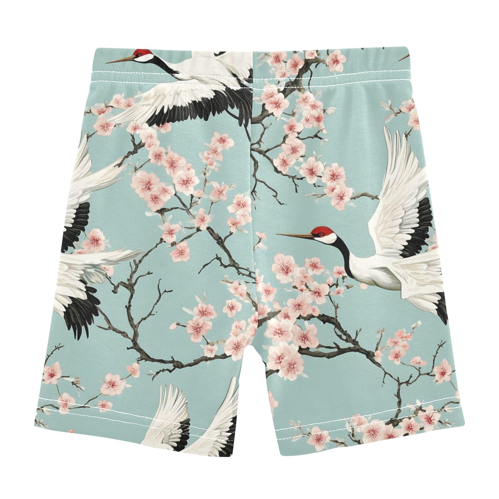 CHIFIGNO Girls Cotton Cartwheel Shorts Kids Bike Shorts Under Dress Dance Short White Cranes Peach Blossoms 4T