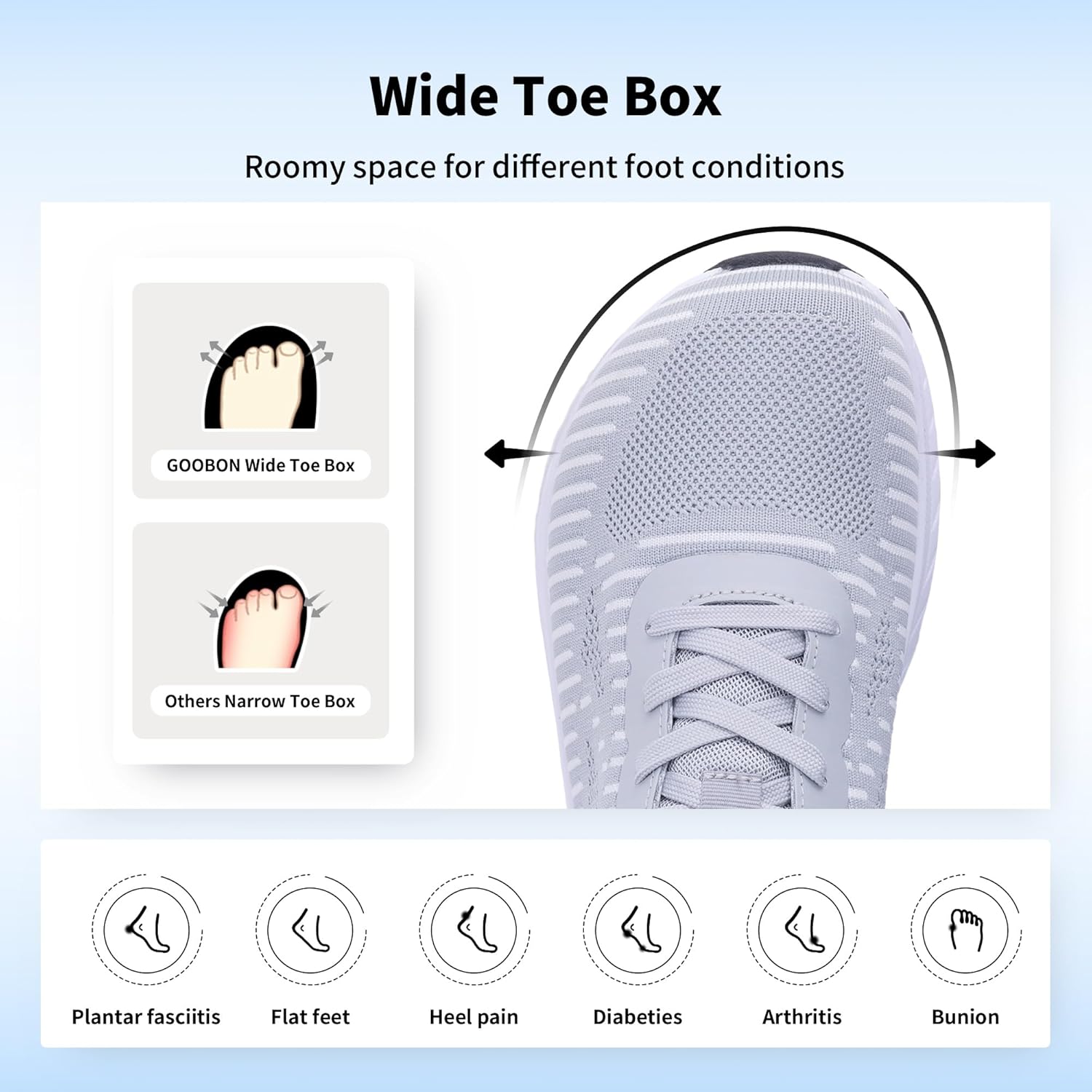 GOOBON Men's Wide Toe Box Walking Shoes with Arch Support Orthotic Tennis Sneakers for Plantar Fasciitis Bunions Flat Feet - Image 2