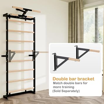 Swedish Ladder, Wood Stall Bars Suspension Trainer with Pull-Up Bar & Rings for Straps, Swedish ladders Wall Gym Adult, Wall-Mounted Workout Ladder