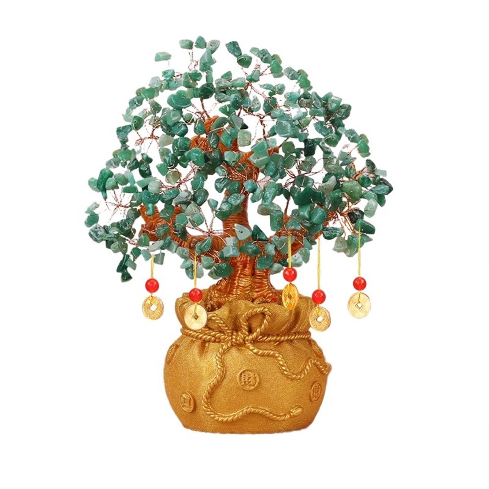 Money Tree Crystal Money Tree Feng Shui Bonsai Blessing Bag Potted Plant for Fortune Good Luck Wealth Prosperity and Success Citrine Gemstone Crystal Tree(Green)