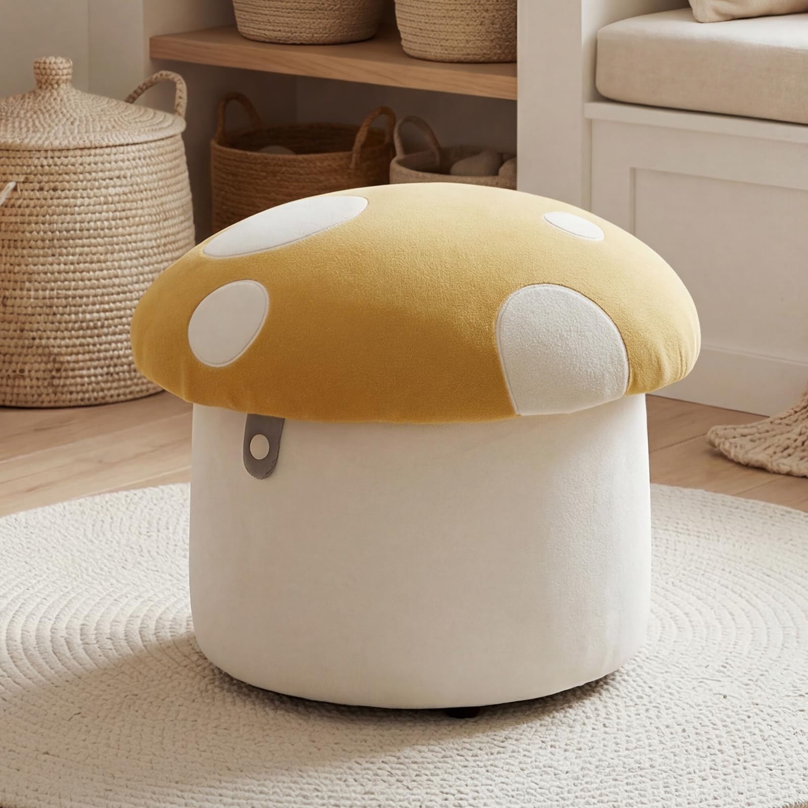 Ya-Home Otomano Bajo 41X33X33cm Taburete con Almacenamiento para Niños de Chenille, Amarillo