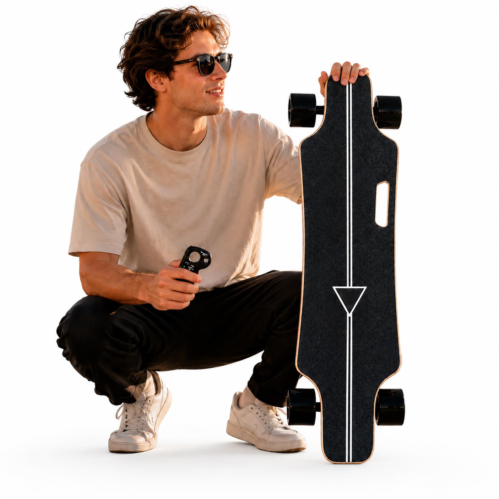 Longboard Eléctrico Urbano – Mando 4 Velocidades, Motor 300W, Frenado Suave, para Campus Desplazamientos Ocio Diario 15km