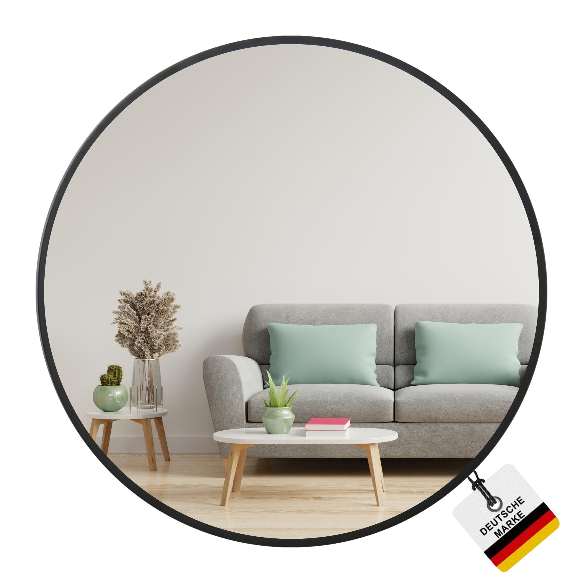 Albatros International GmbH Espejo redondo negro con borde de metal, 70 cm de diámetro, para salón, baño, pasillo, dormitorio, pared grande
