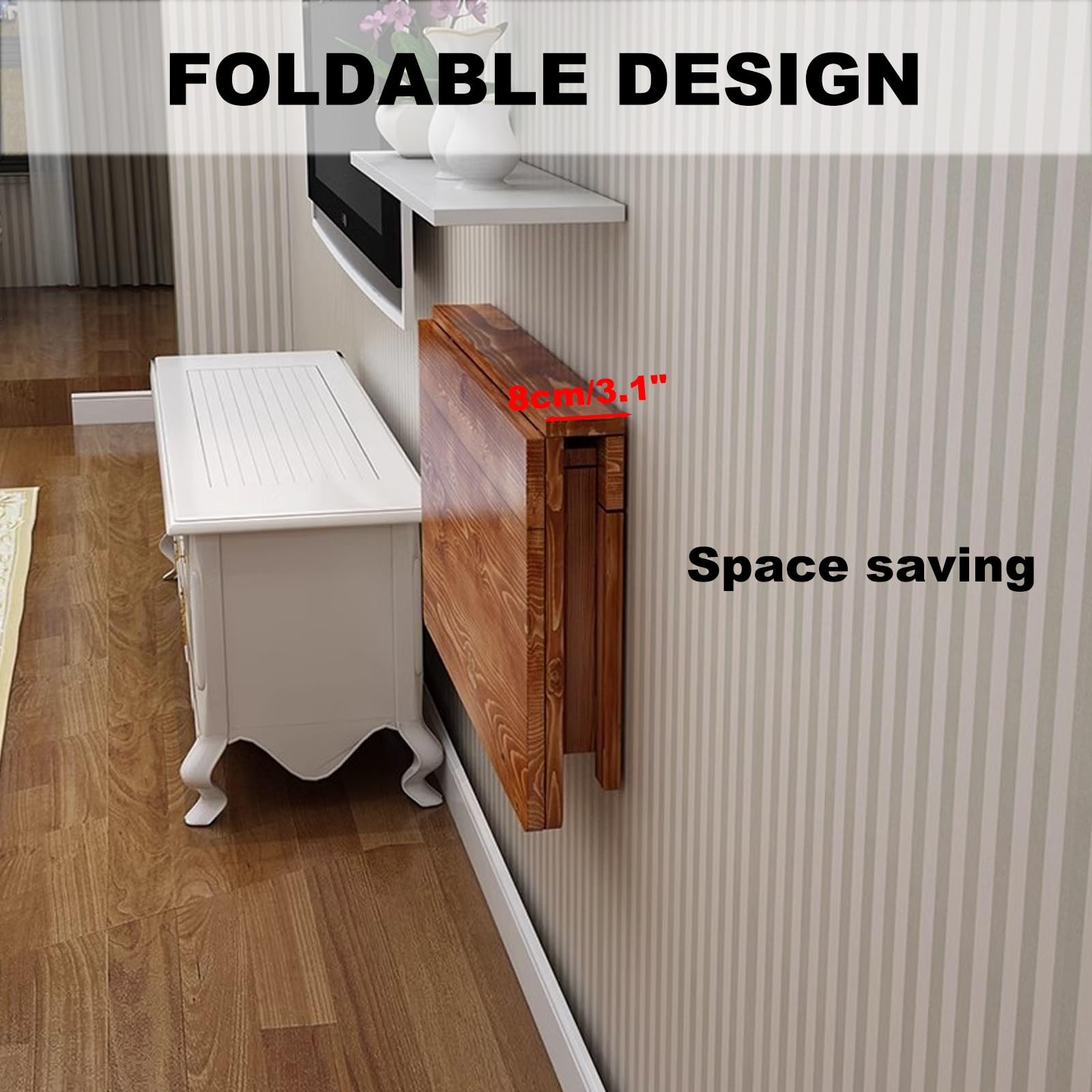 Mesa de pared plegable de madera maciza para montar en la pared, banco de trabajo que ahorra espacio para oficina en casa, cocina o espacios pequeños, diseño versátil